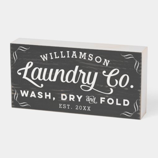 Personalized Black Laundry Wash Dry Fold Wooden Box Sign | Zazzle