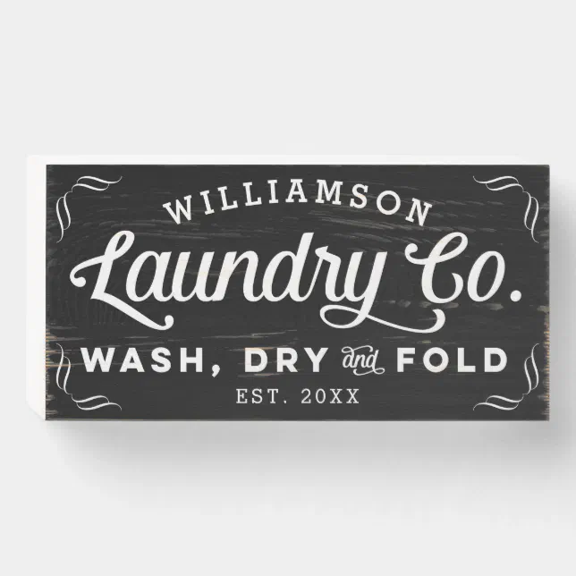 Personalized Black Laundry Wash Dry Fold Wooden Box Sign | Zazzle