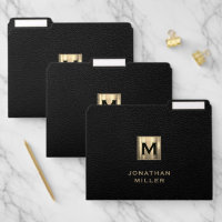 Personalized Black Leather Gold Monogram