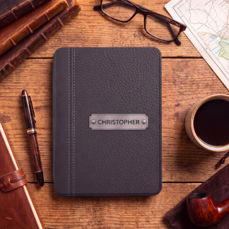 Personalized Black Leather Kindle Case for Men