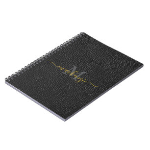 Personalized Black Leather Look Name Notebook