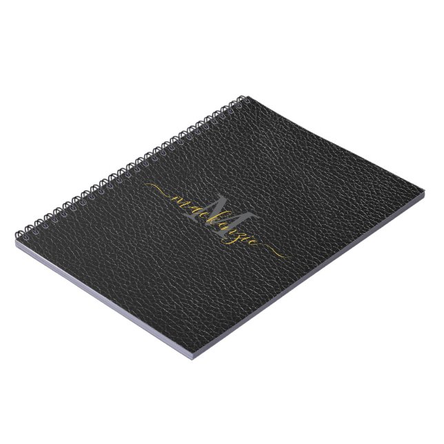 Personalized Black Leather Look Name Notebook (Left Side)