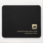 Personalized Black Leather Print Gold Monogram Mouse Pad<br><div class="desc">Elevate your desk setup with this luxurious monogrammed mouse pad featuring a brushed gold emblem with two overlapping initials in classic block typography. The name and title below the emblem are also rendered in gold, creating a cohesive and sophisticated look. The black leather print background adds a touch of elegance...</div>