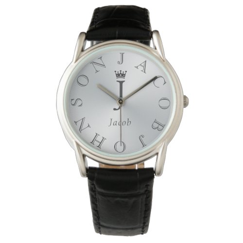 Personalized Black Letter Dial Silver Gradient Watch