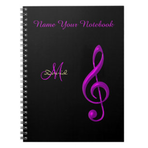 Personalized Black Light Music Clef Notebook