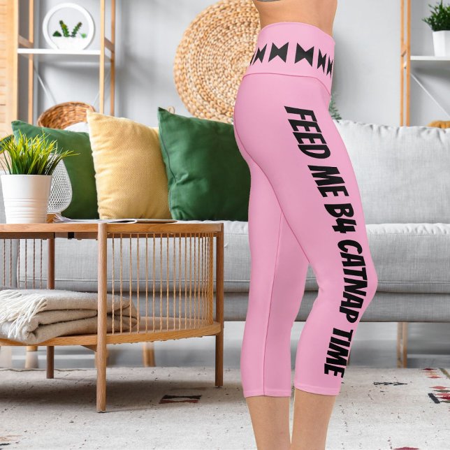 Personalized Black Light Pink Stripes Stylish Fun Capri Leggings (Creator Uploaded)