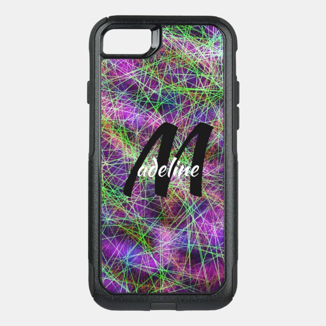 Personalized Black, Lime Green and Purple Abstract Otterbox iPhone Case (Back)