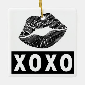 Personalized Black Lipstick Kiss XOXO Christmas Ceramic Ornament