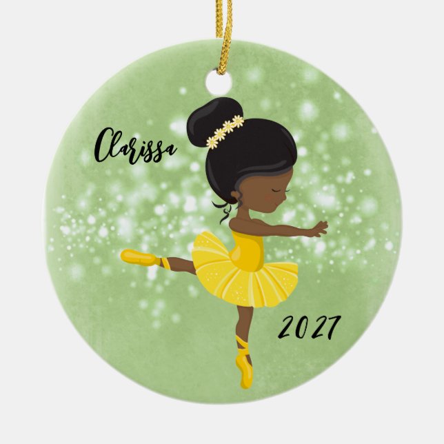 Personalized Black Little Girl Ballerina Ornament (Front)