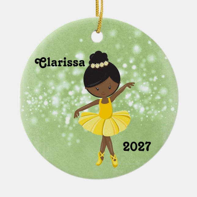 Personalized Black Little Girl Ballerina Ornament (Front)