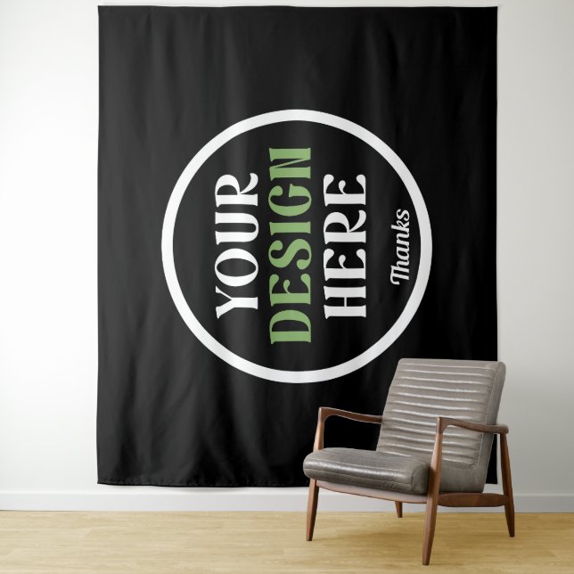 Personalized Black Logo QR Code Business Branding Tapestry (In Situ)