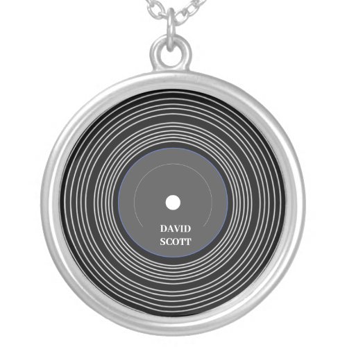 Personalized black Lp vinyl Silver Plated Necklace