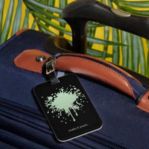 Personalized Black Luggage Tag with Green Ink Blot