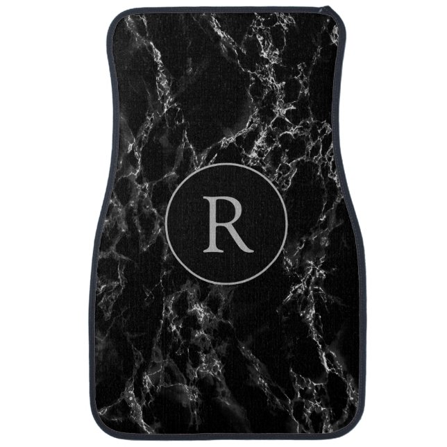 Personalized Black Marble Car Floor Mats + Letter (Front)