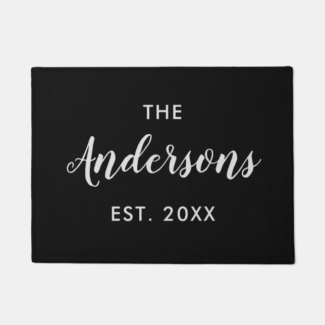 Personalized Black Married Name Welcome Door Mat (Front)
