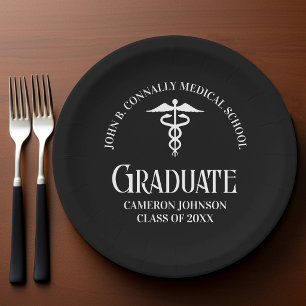 Personalized Black Medical School Graduation Party Paper Plates
