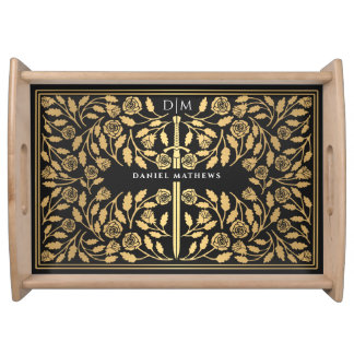 Personalized Black Medieval Fantasy Monogram Name Serving Tray