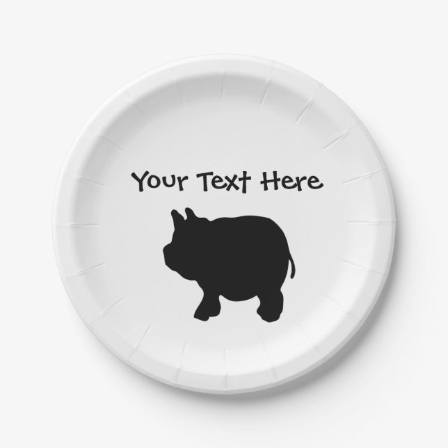 Personalized Black Mini Pig Paper Plates 7" (Front)