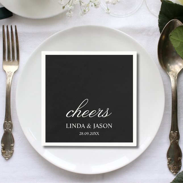 Personalized Black Minimalist Wedding Cocktail Napkins (Creator Uploaded)