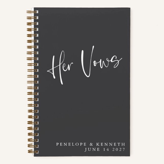 Personalized Black Minimalist Wedding Her Vows Notebook (Front)