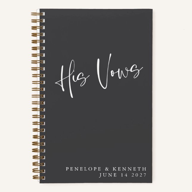 Personalized Black Minimalist Wedding His Vows Not Notebook (Front)