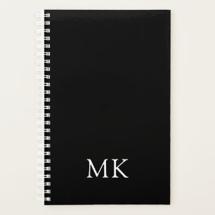 Personalized Black Modern Monogram Initials Planner