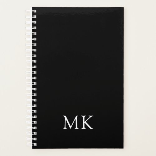 Personalized Black Modern Monogram Initials Planner