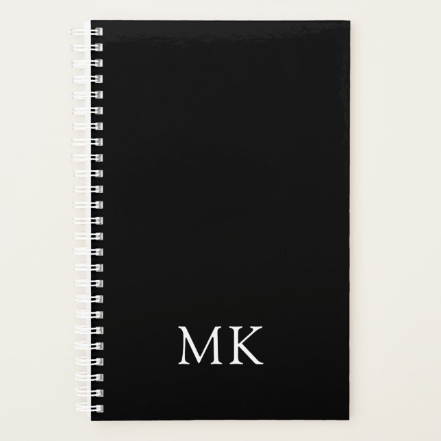 Personalized Black Modern Monogram Initials Planner (Front)