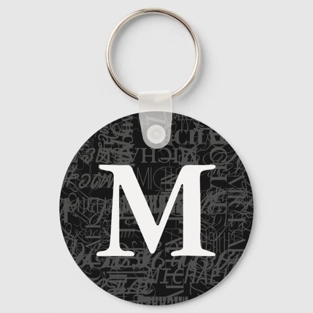 Personalized Black Modern Monogram Keychain (Front)