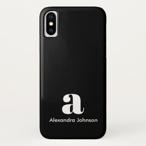 Personalized Black Modern Monogram Minimal  Name iPhone X Case
