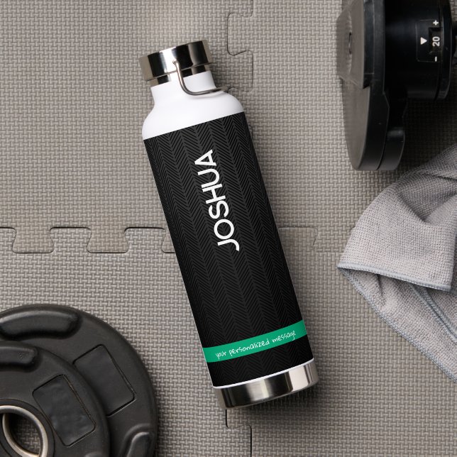 Personalized Black Modern Name Thermal Tumbler Water Bottle (Gym (Rotated))