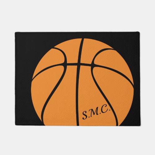 Personalized Black Modern orange Basketball  Doormat