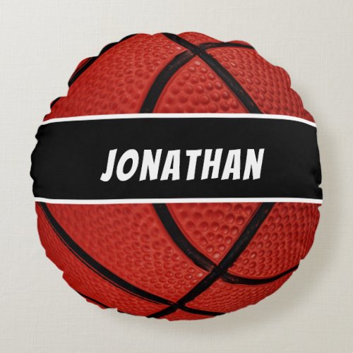 Personalized Black Modern orange Basketball  Round Pillow