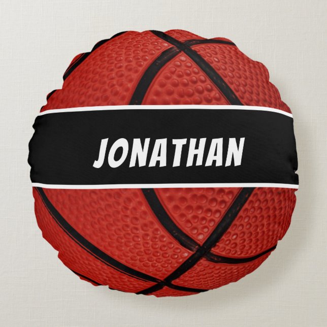 Personalized Black Modern orange Basketball  Round Pillow (Front)
