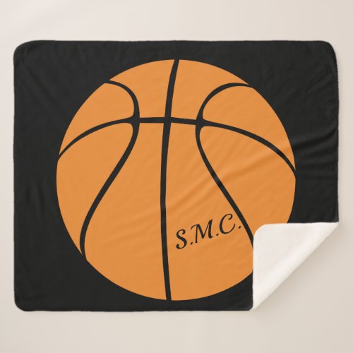 Personalized Black Modern orange Basketball  Sherpa Blanket