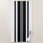 Personalized Black Modern Racing Stripes Beach Towel
