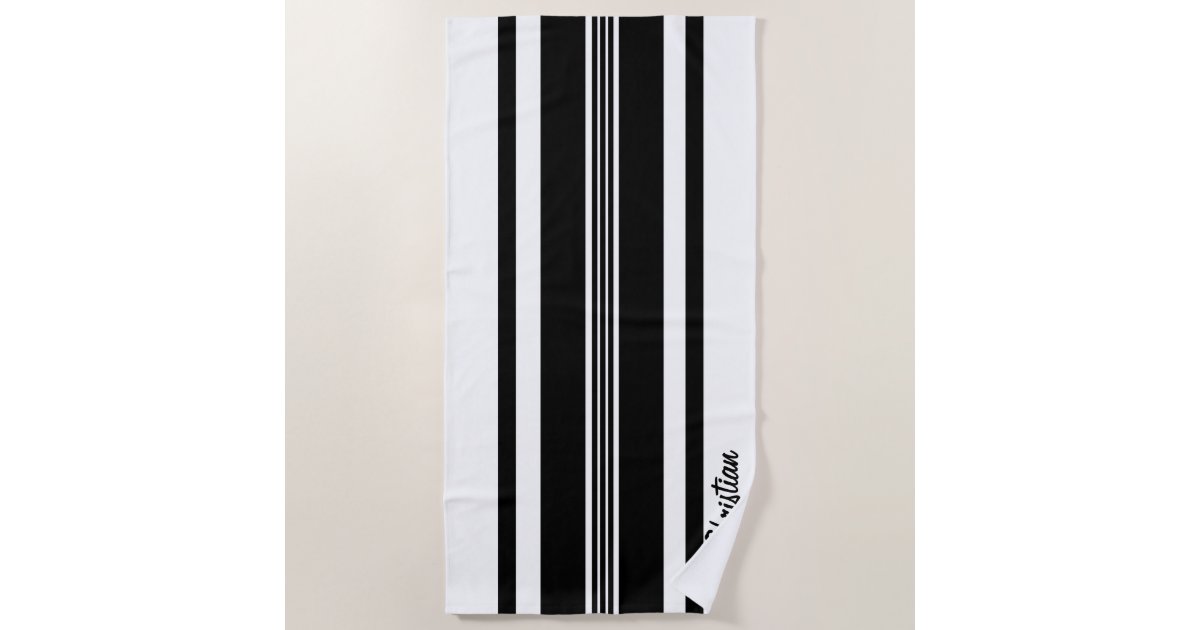 Personalized Black Modern Racing Stripes Beach Towel | Zazzle