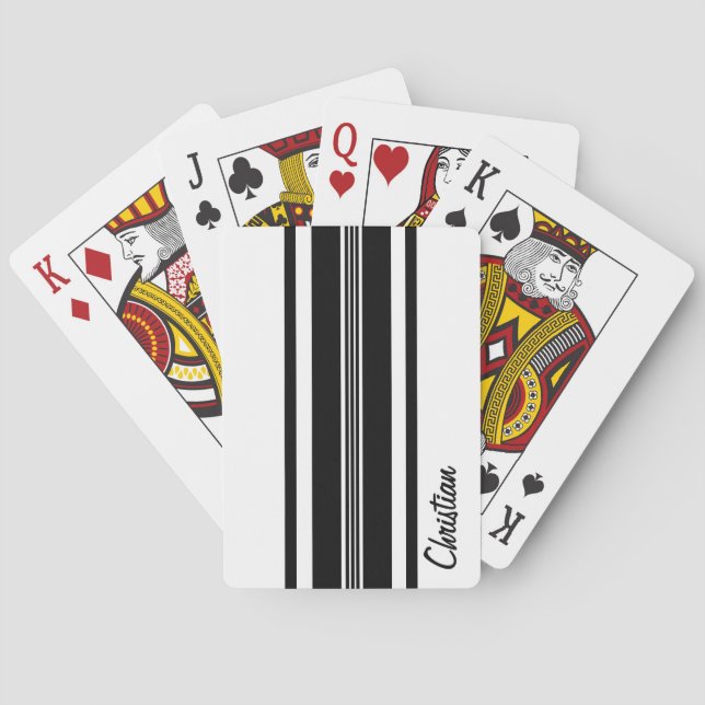 Personalized Black Modern Racing Stripes Poker Cards (Back)