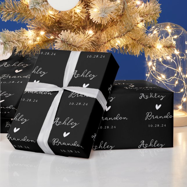 Personalized Black Modern Wedding gift  Wrapping Paper (Holidays)