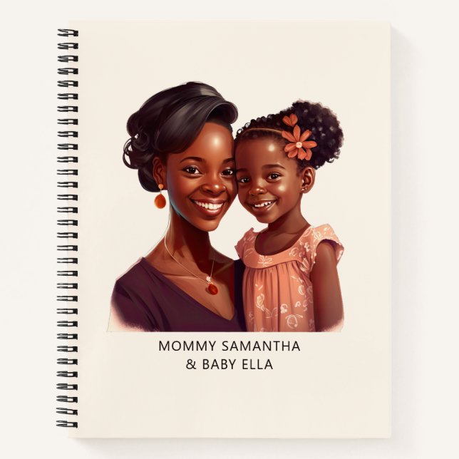 Personalized Black Mom and Daughter (10) Notebook (Front)