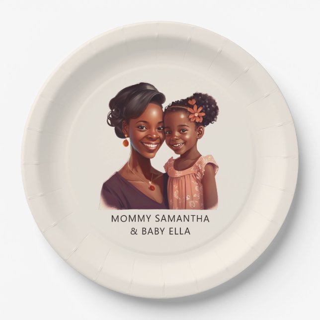 Personalized Black Mom and Daughter (10) Paper Plates (Front)