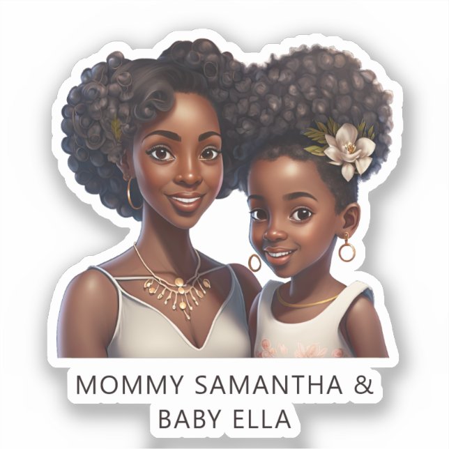 Personalized Black Mom and Daughter (11) Sticker (Front)