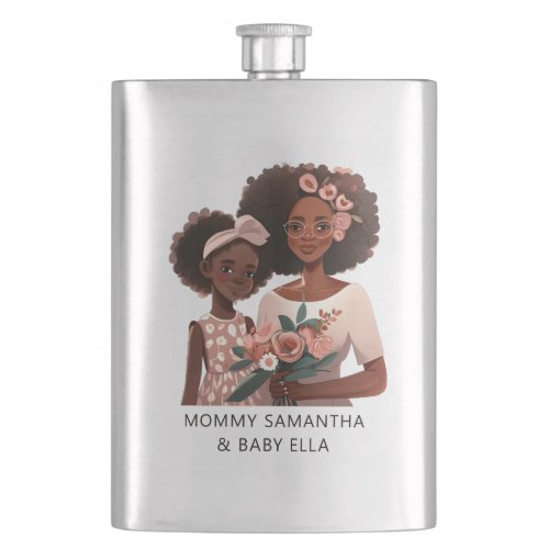 Personalized Black Mom and Daughter 12 Flask