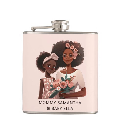 Personalized Black Mom and Daughter 12 Flask