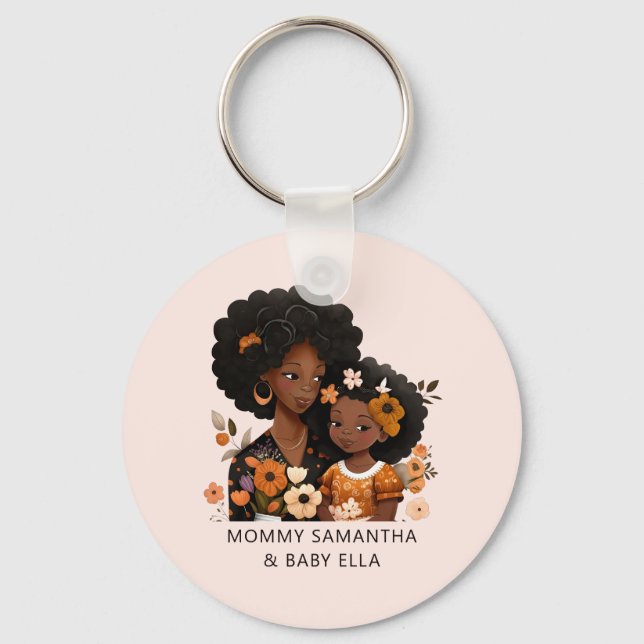 Personalized Black Mom and Daughter (13) Keychain (Front)