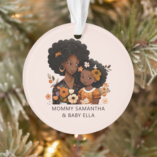 Personalized Black Mom and Daughter (13) Ornament (Tree)