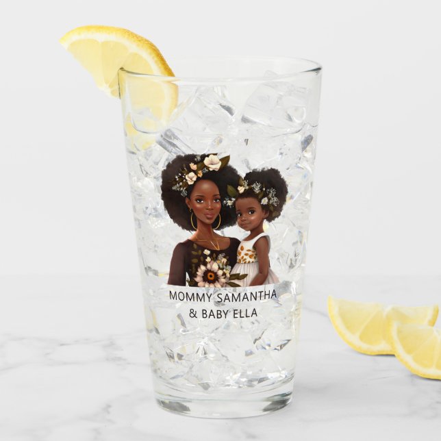 Personalized Black Mom and Daughter (18) Glass (Front Ice)