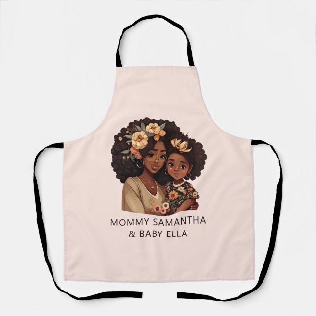 Personalized Black Mom and Daughter (19) Apron (Front)