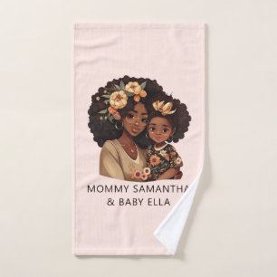 Personalized Black Mom and Daughter (19) Bath Towel Set