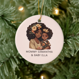 Personalized Black Mom and Daughter (19) Ceramic Ornament
